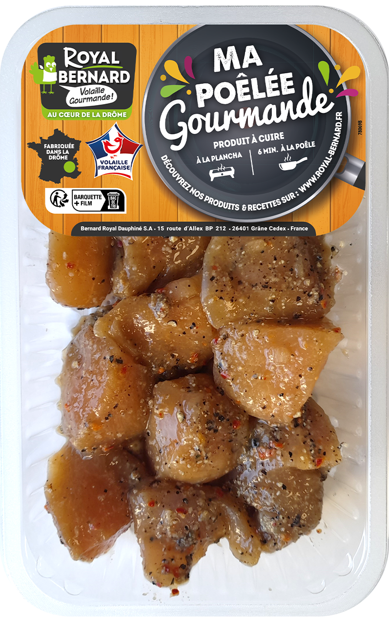 Cubes de filet de poulet marinés 3 poivres