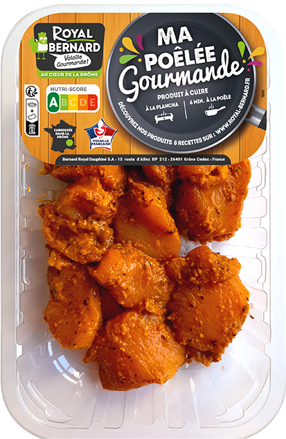 Volaille française - Cubes de filet de poulet marinés curry.